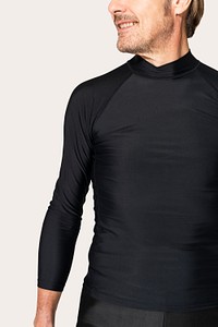 Rash guard swimsuit mockup psd in men’s summer apparel closeup