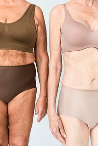Senior women in brown and beige lingerie studio portrait