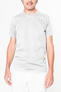 Men&rsquo;s white t-shirt psd mockup apparel on white background