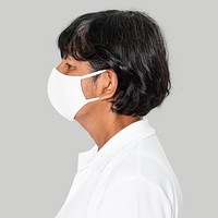 Covid-19 face mask psd mockup in white protection unisex apparel