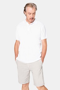 White polo shirt mockup psd casual men’s apparel