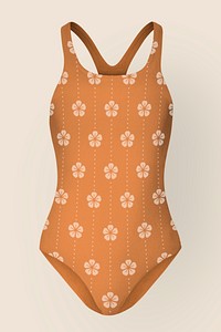 Floral pattern one-piece swimsuit mockup psd senior women’s summer apparel