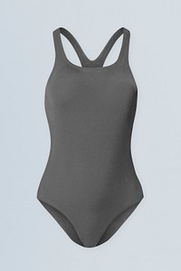 Gray one-piece swimsuit mockup psd senior women&rsquo;s summer apparel