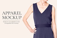 Navy dress mockup psd for senior fashion editable ad