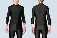 Rash guard swimsuit mockup psd in black men&rsquo;s summer apparel