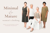 Editable women’s clothing mockup psd in minimal and mature style ad