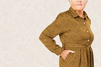Brown shirt dress psd mockup with floral pattern apparel