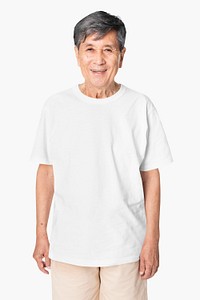 Men’s white t-shirt psd mockup apparel on white background