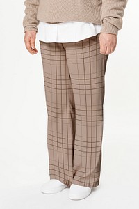 Brown loose pants psd mockup with plaid casual apparel