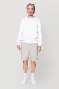 Men&rsquo;s white sweater psd mockup casual apparel full body