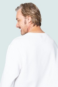 Man's white sweater psd mockup casual apparel close up