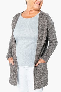 Women&rsquo;s gray cardigan psd mockup loungewear apparel
