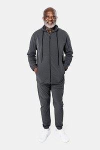 Dark gray tracksuit mockup psd in sportswear fashion full body
