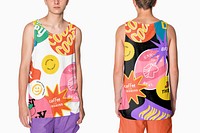 Teen’s tank top mockup psd with cool colorful aesthetic design streetwear fashion