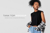 Editable tank top psd mockup template streetwear youth apparel ad
