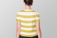 Yellow striped tee psd mockup teenage girls&rsquo; summer apparel shoot