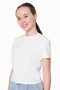 White t-shirt psd mockup basic youth apparel studio shoot