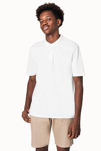 White polo t-shirt mockup psd for boy  youth fashion studio shoot