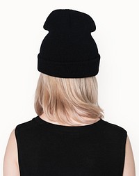 Black beanie mockup psd street teenage fashion shoot