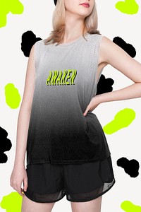 Printed AWAKEN ombre tank top in gray and black street fashion shoot