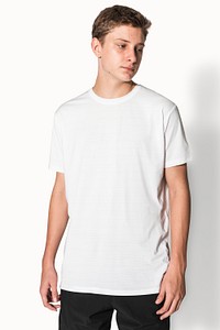 White tee mockup psd for boys basic teen’s apparel studio shoot