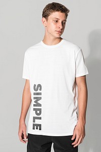 White tee mockup psd for boys basic teen’s apparel studio shoot