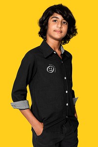 Teenage boy in black shirt for basic apparel shoot