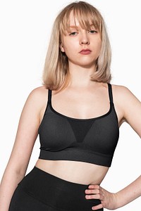 Black sports bra mockup psd for active apparel studio shoot