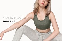 Editable sportswear mockup psd template with sports bra and sweatpants ad