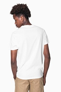 White tee mockup psd for boys basic youth apparel studio shoot