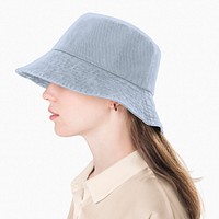Blue bucket hat psd mockup design youth apparel shoot