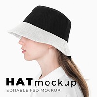 Editable bucket hat mockup psd template for street fashion ad