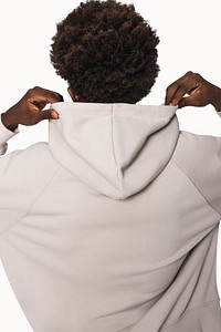 Basic beige hoodie psd mockup for youth apparel studio shoot rear view