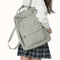 Gray student backpack psd mockup for back to school fashion shoot