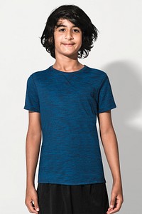 Blue tee mockup psd for boys basic teen’s apparel studio shoot