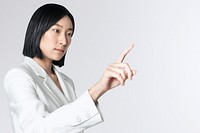 Asian businesswoman psd mockup touching virtual screen