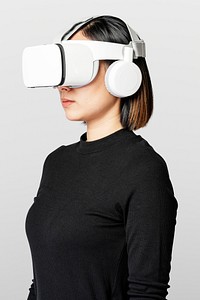 Woman in virtual reality glasses smart technology
