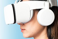 Woman with VR headset mockup psd