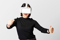 Woman with VR playing racing game