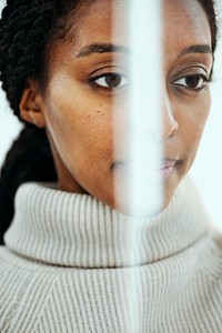 Female face with facial recognition for biometric identification