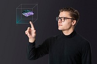 Holography projecting from smart glasses futuristic technology