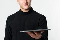 Man holding a smart tablet gadget device