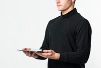 Man holding a smart tablet gadget device