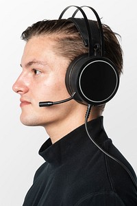 Wireless headphones mockup psd on a man