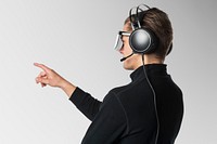 Man wearing headphones mockup with AR smart glasses futuristic technology psd