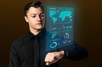 Smartwatch projecting virtual data psd mockup futuristic technology