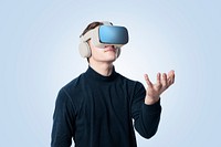 Man in VR glasses psd mockup smart technology