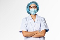Female doctor wearing surgical mask psd mockup 