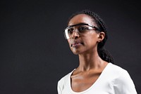 African American woman wearing transparent glasses