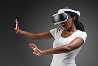 Woman with VR headset psd gaming technology